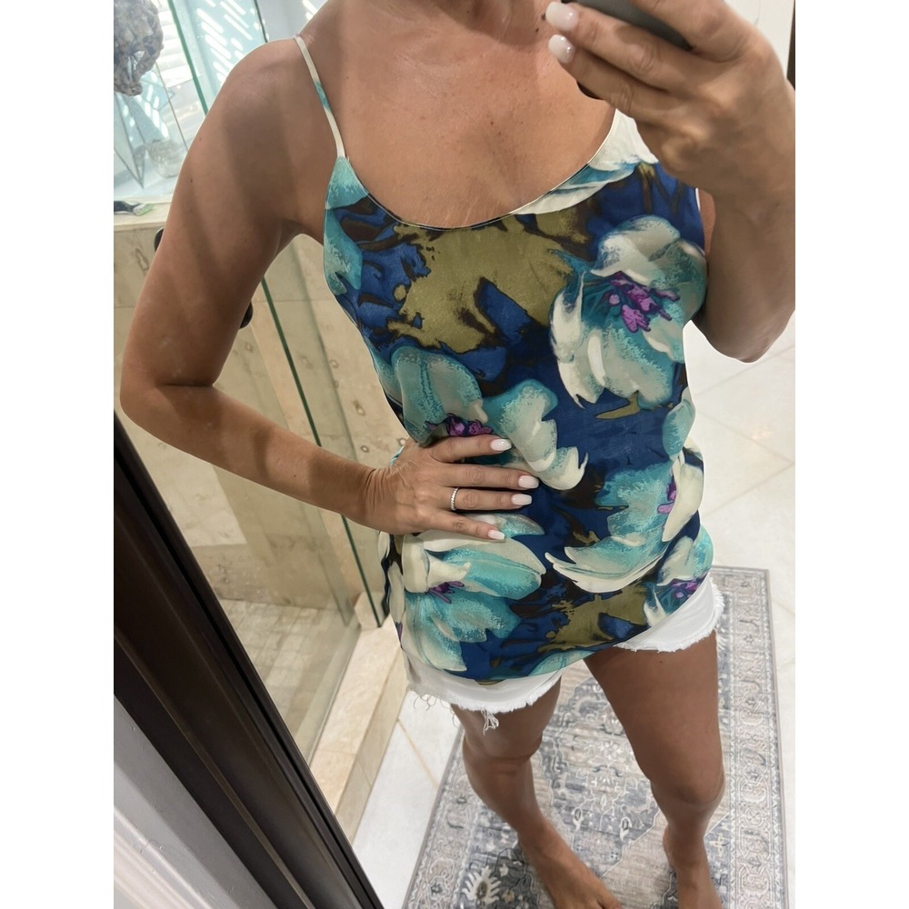 Show Me Your Mumu Satin Watercolor Blue Green Floral Camisole Top Small